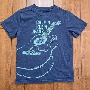 Calvin Klein Navy Guitar Print Short Sleeve Shirt Size 7